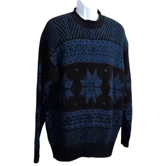 Gant Handmade Sweater Mens XL Snowflake Pattern Blue Black Cotton Vintage 90s. - Picture 2 of 14